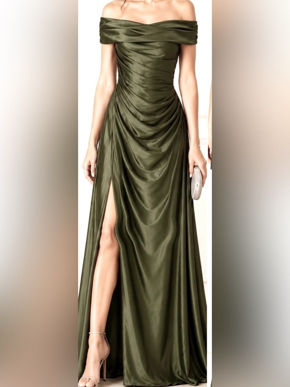 OYS~Olive Green Off Shoulder Maxi Dress. Size Small
